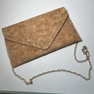Natural Cork Crossbody‎ Purse With Gold Accents Chain Strap